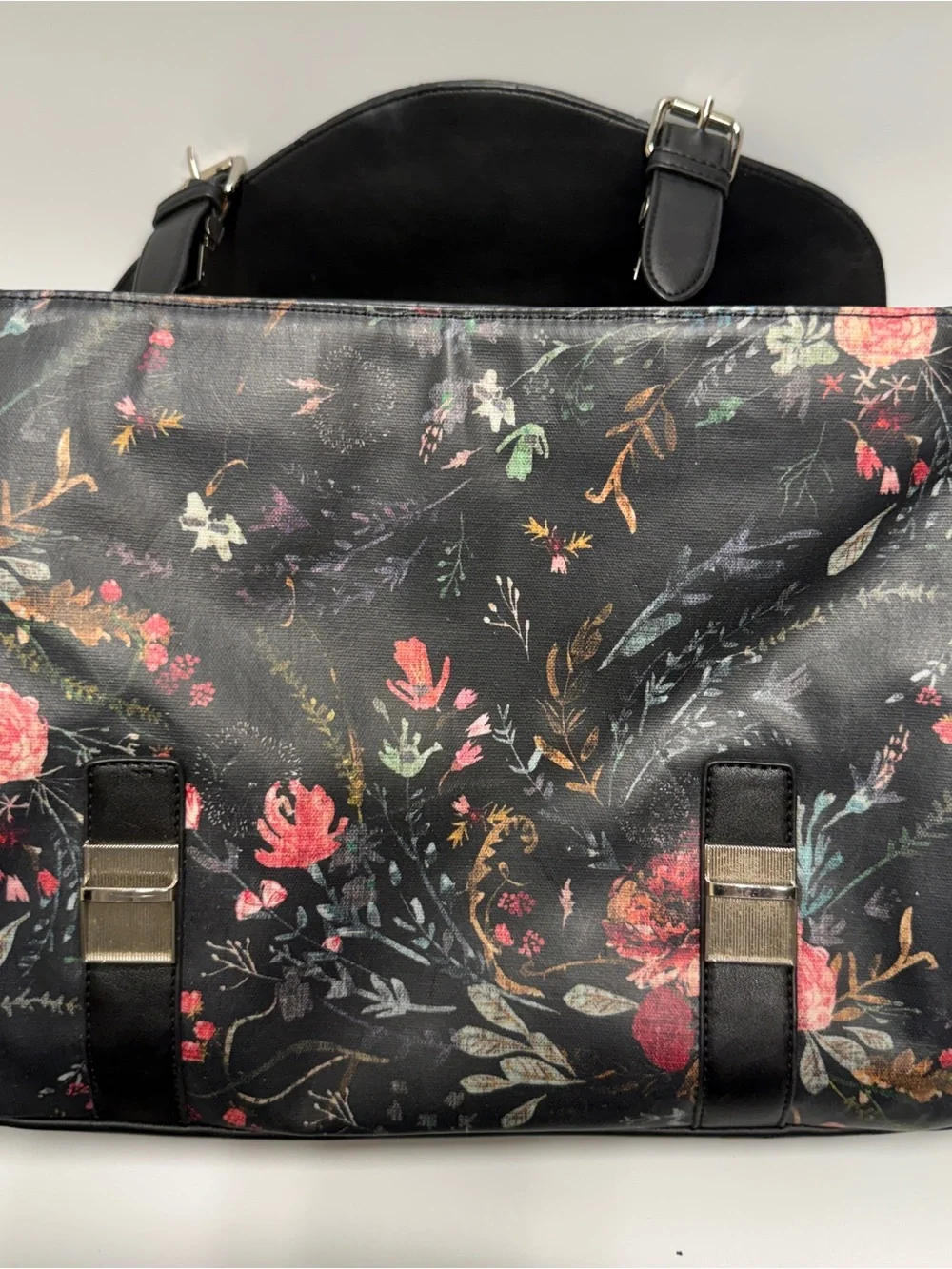 House of Flynn Floral Accent Black Satchel